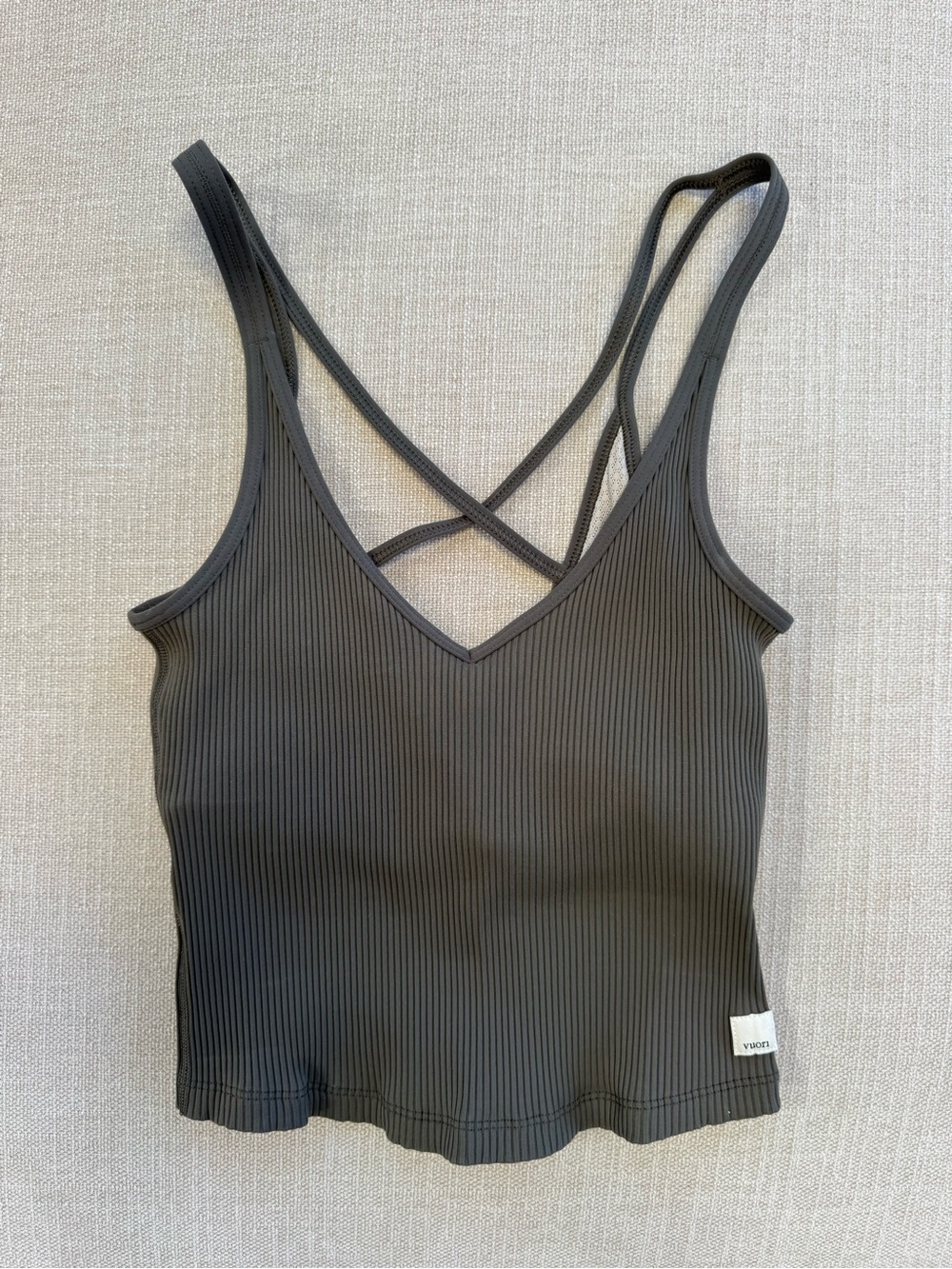 Vuori Olive Green Ribbed Crop Tank